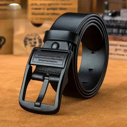 1pc Men's Stylish Black PU Leather Belt with Retro Buckle - Dual-Sided, Reversible Design, Smooth Texture, Perfect for Business or Casual Wear