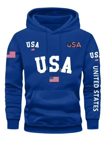 USA Mens' Country Pride Flag Hoodie - Soft Comfy Long Sleeve Pullover with Drawstring, Casual Fashion Daily Wear, Outdoor Enthusiast Essential, Patriotic Gift Idea
