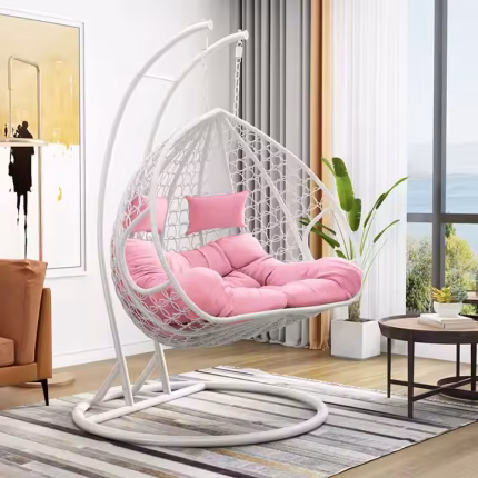 New Fashion Design High Quality Modern Garden Furniture Outdoor Single Colour Cushion Patio Rattan Hanging Swing Egg Pod Chair