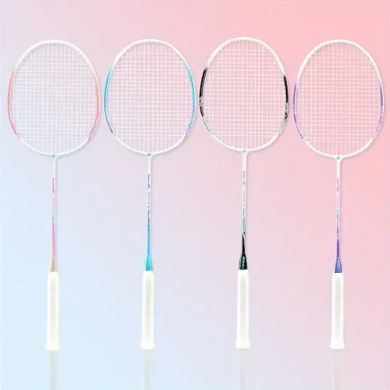 Badminton Racket Professional Iron Alloy Frame with High Elasticity and Shock Absorbing Grip - Macaron Color Series for Beginners, Single Piece (Black/Blue/Purple)