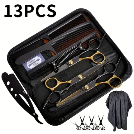 New 13pcs Professional Hair Cutting Scissors Kit - Shears for Men and Women with Thinning, Blending, and Cutting Functions - Complete Salon Set for Barbers and Stylists