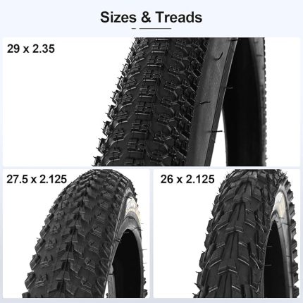 Bike Bicycle Tire, Mountain Bike Rubber Tire, 26in, 27.5in, 29in, Great Traction, Fast Rolling, Long Lasting, Black with Carbon Steel Beads（2PCS Packed）