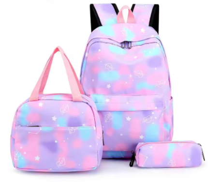 3pcs/Set Laptop Backpack Adjustable Strap Fashion Women Nylon Travel Backpack Cute Gradient Work Rucksack for Work School Travel