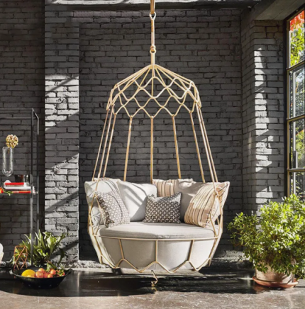 New White Leather Shaped Chairs Swing for Indoor Outdoor Standing Swings Kids Adults in The Garden Patio Wicker Chair Metal
