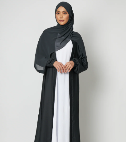 Abaya Open with Elasticated Cuffs - Deep Pacific