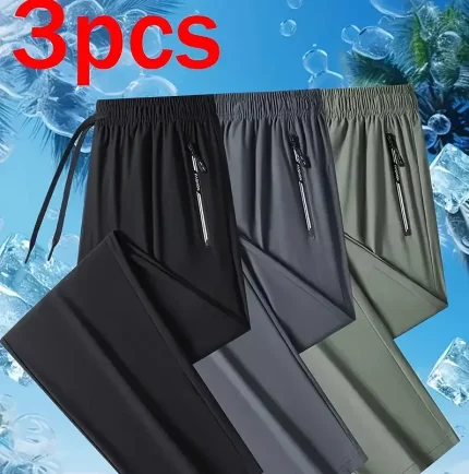 Three Pairs Of Men's Sport Pants. They Can Absorb Moisture And Wick Away Sweat, Keeping You Dry And Breathable. with Zipper Details, These Are Thin And Quick-drying Outdoor Pants, Which Are Perfect for Outdoor Sports And Home Leisure.