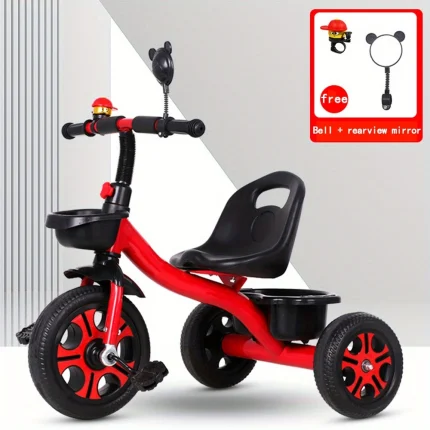 Tricycle with Storage Basket& Adjustable Seat- Durable Carbon Frame, 3-Step Learning to Ride, Red, Tricycle, Easy Storage Design, Sturdy Construction