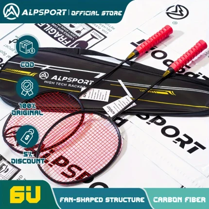 XHP 6U G4 T700 Full Carbon Badminton Racket 2-piece Set, 2 Carbon Fiber Rackets Including Leather Badminton Bag, 2 Binding Wires With Hand Glue Tape, Suitable For Outdoor Team Sports Training And Competition