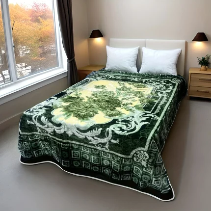High Five Queen Size Rasel Blanket - Super Soft & Warm All-Season Floral Print Throw, Sage Green with Green Flowers, Machine Washable No Fade/No Shrink, 83x94 Inch 5lbs, Cozy Home Decor, Vintage Aesthetic, Tie Dye Fabric