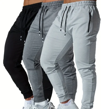 3pcs Mens Jogger Sweatpants Elastic Waist Regular Fit Athletic Track Pants for Gym Workout Outdoor Random mixed color