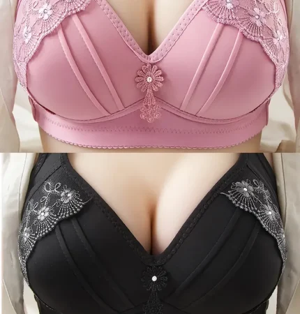 2pcs Women'S Bra Push-Up Without Steel Ring Breathable Gathered Ladies Underwear Non-magnetic Thin Cup Glossy Obese Female Ladies Bra for Women