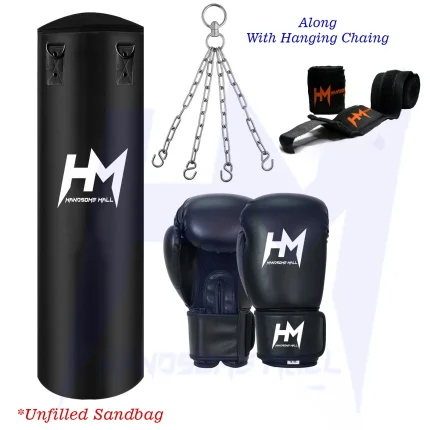 Boxing Bag with chain Boxing Gloves and Hand bandages Wraps Boxing Kit Full Set Punching Bag for Men Girls Adults Length 3 feet and 4 Feet
