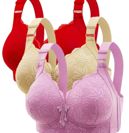 3-Pack EssElegance Women'S Bralettes, Adjustable Full Coverage, Solid Color, Nylon Knit, No Steel Bands, Non-Removable Pads, Casual Style, Ladies Underwear, Pajamas, Home Wear