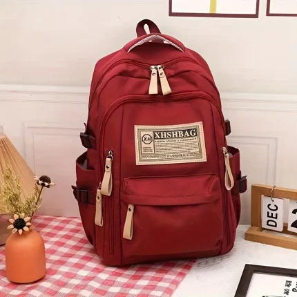 Red Casual Backpack with Adjustable Shoulder Straps & Multiple Pockets - Lightweight Durable Polyester for Travel, School, Daily Commute - S
