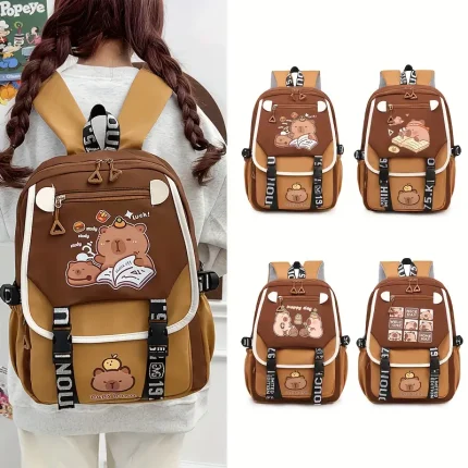 New Cute Capibara Pattern Backpack Large Capacity Fashion Casual School Bag