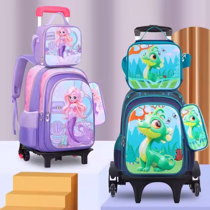 School Wheeled Backpack Bag School Bag with Wheels Trolley Satchel Kids Rolling Backpack for Girls School Trolley Bag