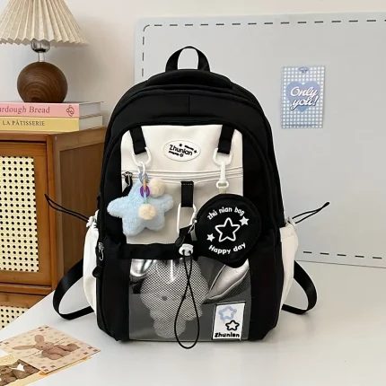 Stylish Backpack Lightweight Stylish Nylon Backpack with Cute Bunny Charms