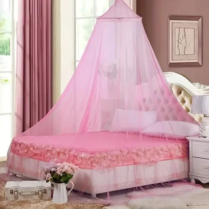 Blue Round Ceiling Mosquito Net - Sturdy Frame, No Electricity Needed