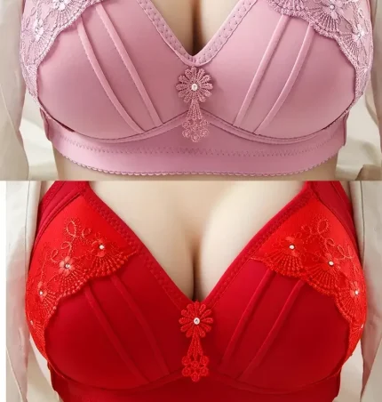 2pcs Breathable Gathered Brassiere without Steel Ring for Moms, Non-Magnetic Thin Cup Glossy Obese Female Bra