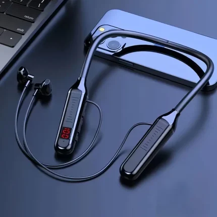 Wireless Neckband Headphones with LED Display, Suitable for Sports Outdoor Running Cycling Gaming Music Workout Gym, Ultra Long Lasting Battery
