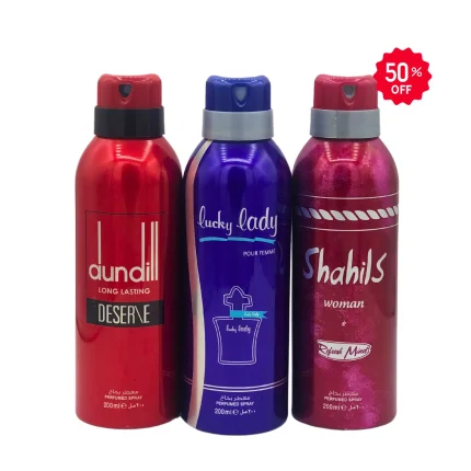Body Spray Deodorants Perfumed Lg Lasting Pack of 3 Big Bottle 200ml Dundill Deserve Lucky Lady Shahils Lucky Brand