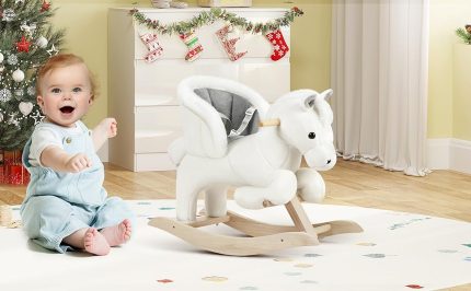 WOLTU Baby Rocking Horse Wooden Toddler Rocker with Seatbelt Kid Ride-on Rocking Animal for 1/2/3 Years Old