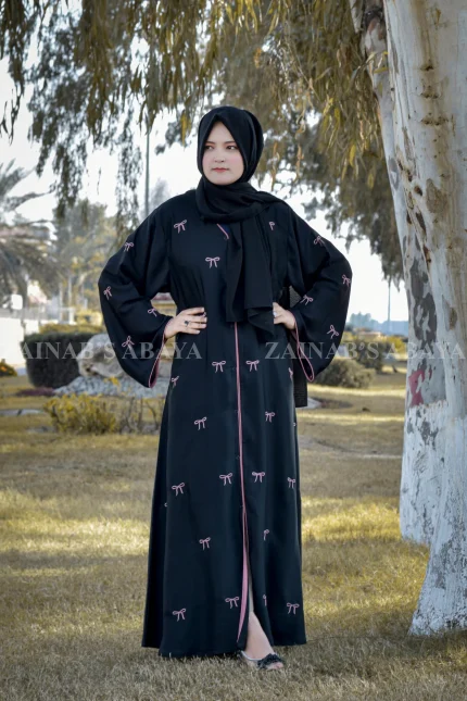 Front Open Abaya with Bow Style Embroidery OL-1052