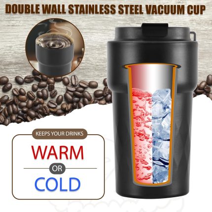 Travel Mugs, 510ml Insulated Coffee Cup with Leakproof Lid,Reusable Coffee Cups Travel Cup,Coffee Travel Mug,Double Walled Coffee Mug,Stainless Steel thermaol Mug for Hot Cold Drinks (Black)