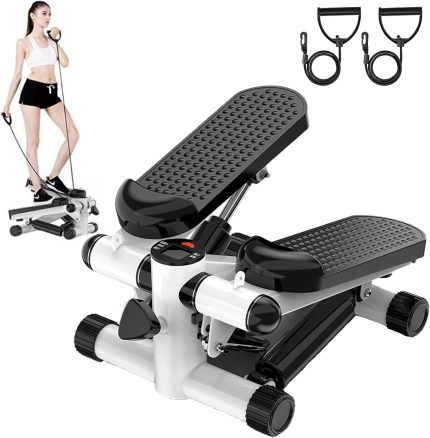 Steppers for Exercise, Mini Stepper Machine with Resistance Band & LCD Monitor & Non-Slip Mat, Portable Stair Stepper Exercise Equipment for Home Workout