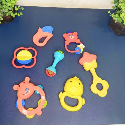Storio Baby Toys Safari 7 Pcs Rattle Set with Teathers for New Born Baby Gifts, Toy for Babies, Non-Toxic - Safari
