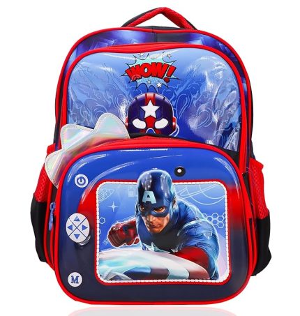 ADSON 4D Hard Shell Captain America Travel School Bag|Backpack for Girls & Boys Large 16 Inches Casual Day Pack Cartoon Bookbag Rucksack Water Resistance (Captain America Red & Blue)