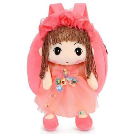 1-3 Years Cute Doll Plush Backpack Children Kindergarten School bag Kids Baby School Bags Girls Boys-Pink