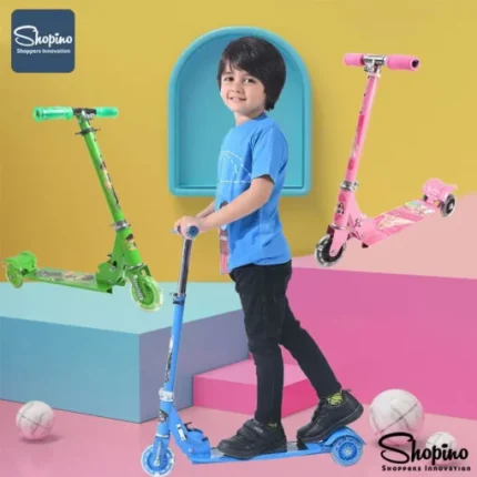 Shopino Kids Scooter Foldable – Black & Transparent Wheel – Bacchon ki Scooty – Adjustable Height – 2-8 Years Kids