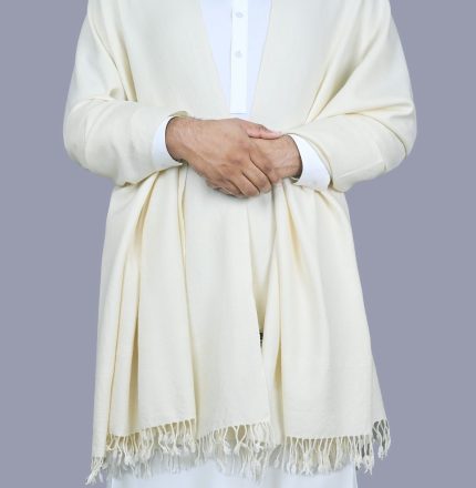Off White Plain Wool Blend Men Shawl