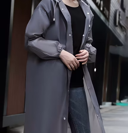 Stylish Hooded High-Quality Raincoat - Reusable Thick EVA Insulated Windbreaker with Adjustable Drawstring and Button Closure, Semi