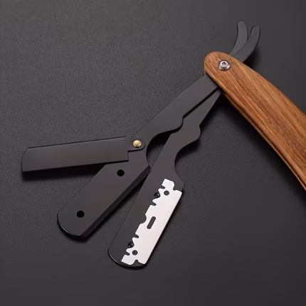 1pc Professional Barber-Grade Wooden Handle Straight Razor - Stainless Steel Foldable Men's Shaving Razor with Ergonomic Grip,